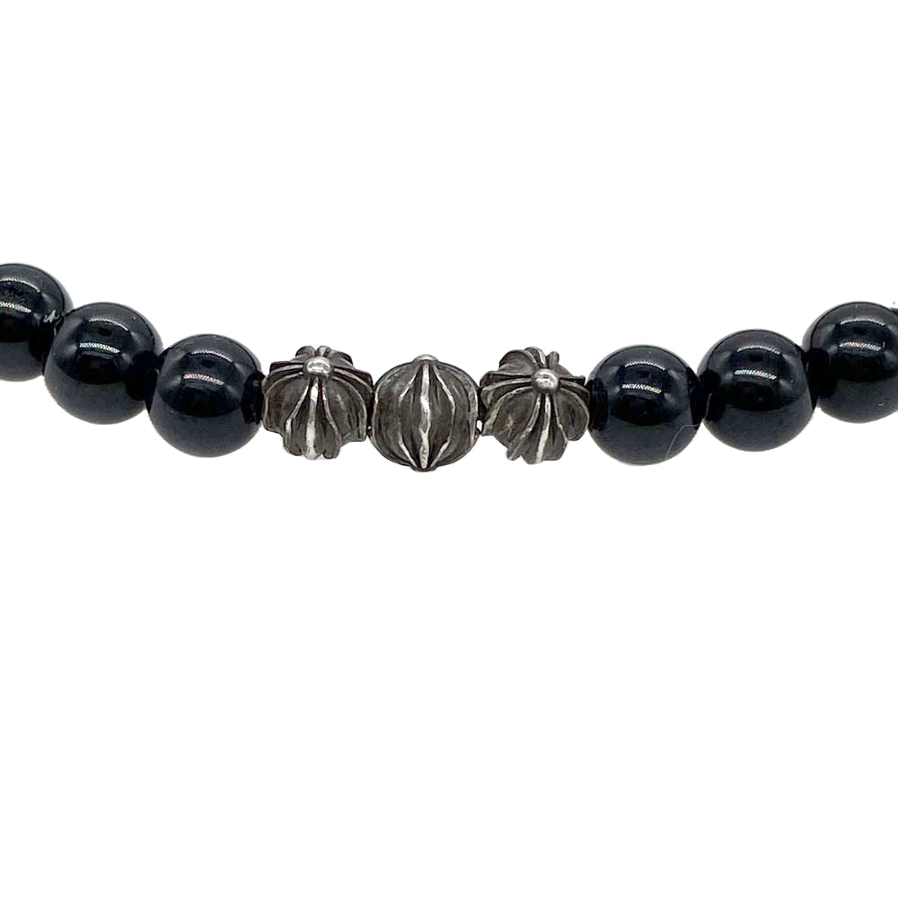 CHROME HEARTS クロムハーツ（原本無） 6mm BEAD クロスボール シルバーパーツ19個 オニキス ビーズ ブレスレット ブラック系 シルバー系【中古】