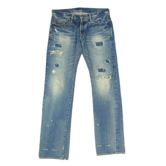 HYSTERIC GLAMOUR ヒステリックグラマー 4AP-2102 小窓デニム リペア加工 スタッズ ストレート デニム パンツ W30 インディゴブルー系 30【中古】