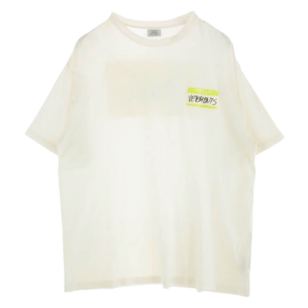 VETEMENTS ヴェトモン UA53TR170V Hello My name is VETEMENTS ロゴ プリント オーバーサイズ 半袖 Tシャツ ホワイト系 S【中古】