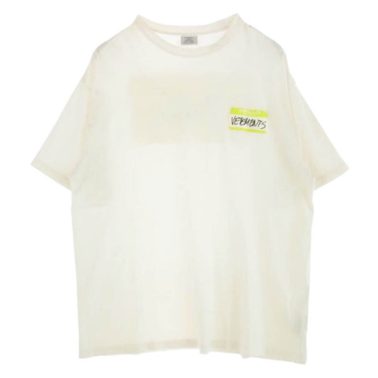 VETEMENTS ヴェトモン UA53TR170V Hello My name is VETEMENTS ロゴ プリント オーバーサイズ 半袖 Tシャツ ホワイト系 S【中古】