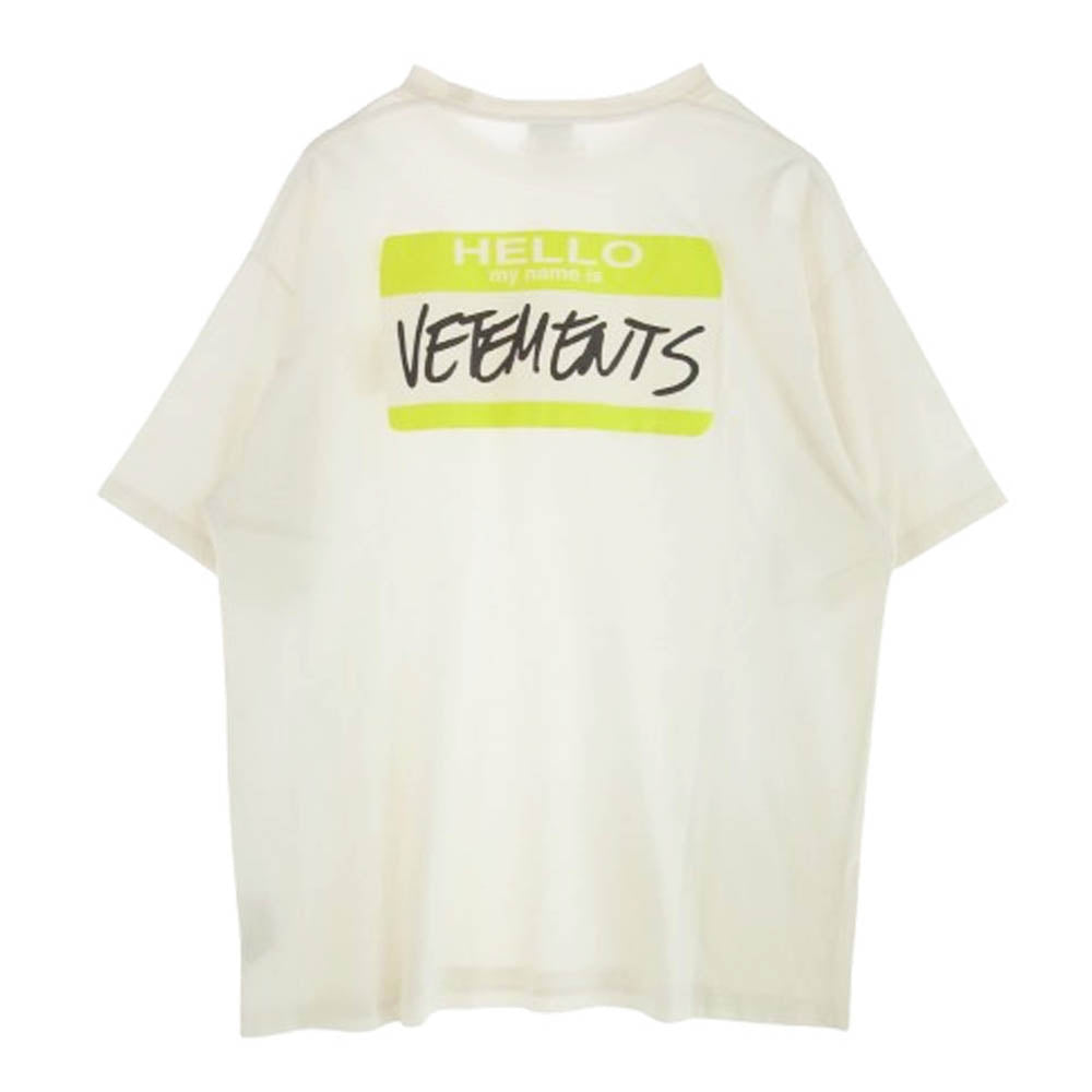 VETEMENTS ヴェトモン UA53TR170V Hello My name is VETEMENTS ロゴ プリント オーバーサイズ 半袖 Tシャツ ホワイト系 S【中古】