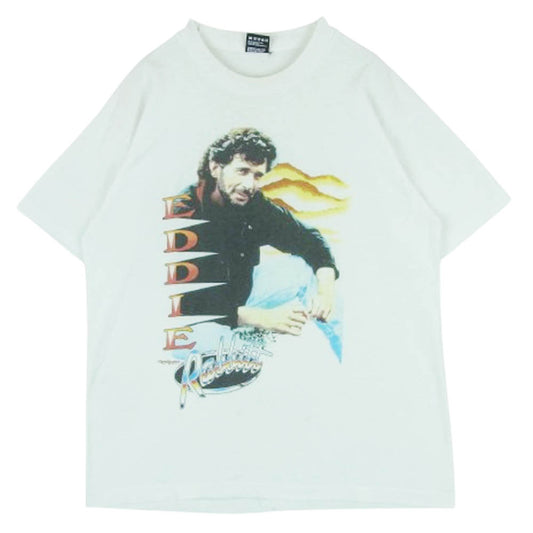ヴィンテージ eddie rabbitt エディ ラビット プリント 半袖 Tシャツ 90s USA製 FRUIT OF THE LOOM 黒タグ ボディ ホワイト系 L【中古】