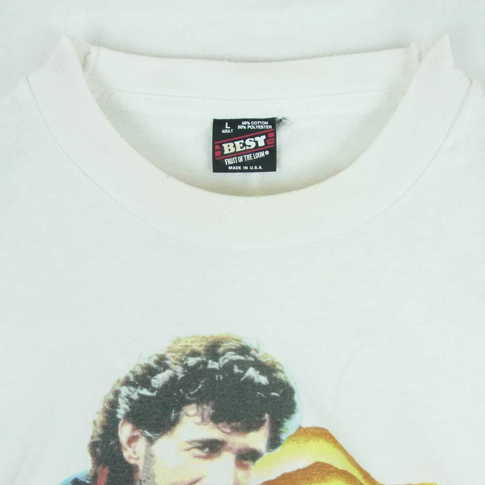 ヴィンテージ eddie rabbitt エディ ラビット プリント 半袖 Tシャツ 90s USA製 FRUIT OF THE LOOM 黒タグ ボディ ホワイト系 L【中古】
