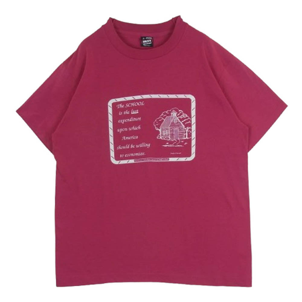 ヴィンテージ 90s USA製 FRUIT OF THE LOOM 黒タグ プリント 半袖 Tシャツ フューシャ系 ピンク系 L【中古】