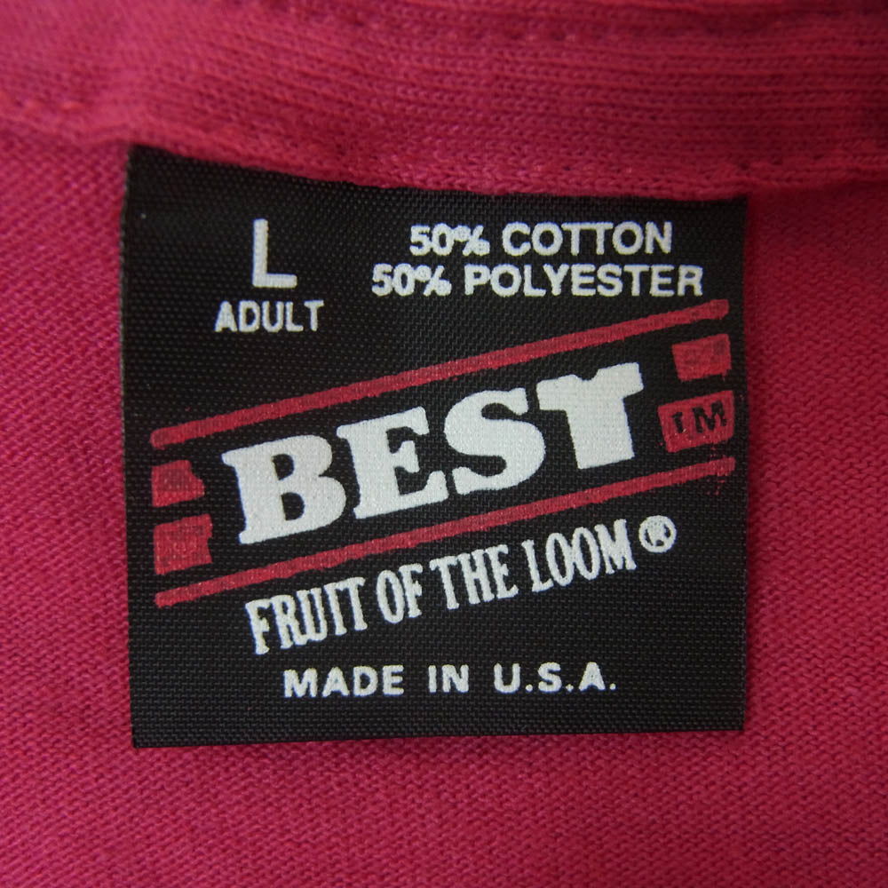 ヴィンテージ 90s USA製 FRUIT OF THE LOOM 黒タグ プリント 半袖 Tシャツ フューシャ系 ピンク系 L【中古】