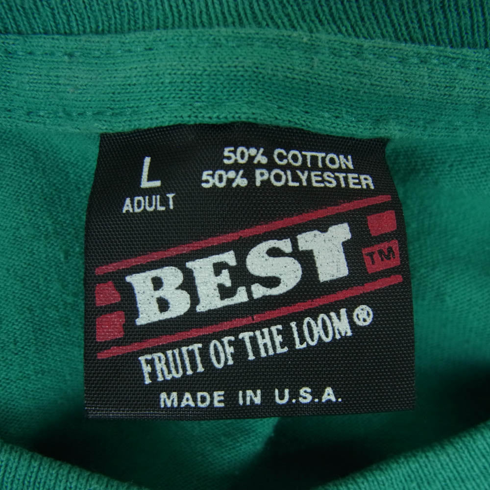 ヴィンテージ 90s USA製 FRUIT OF THE LOOM 黒タグ プリント 半袖 Tシャツ グリーン系 L【中古】