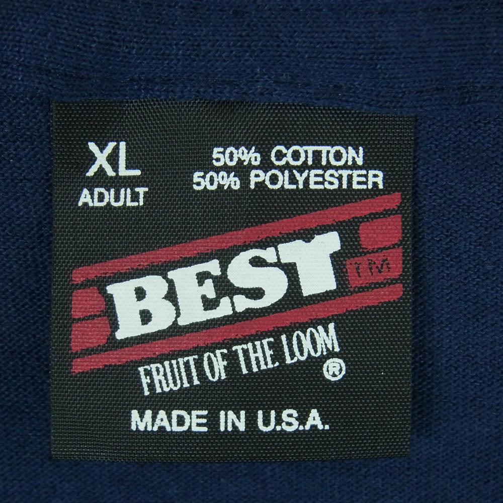 ヴィンテージ 90s USA製 FRUIT OF THE LOOM 刺繍 ポケット 半袖 Tシャツ ネイビー系 XL【中古】