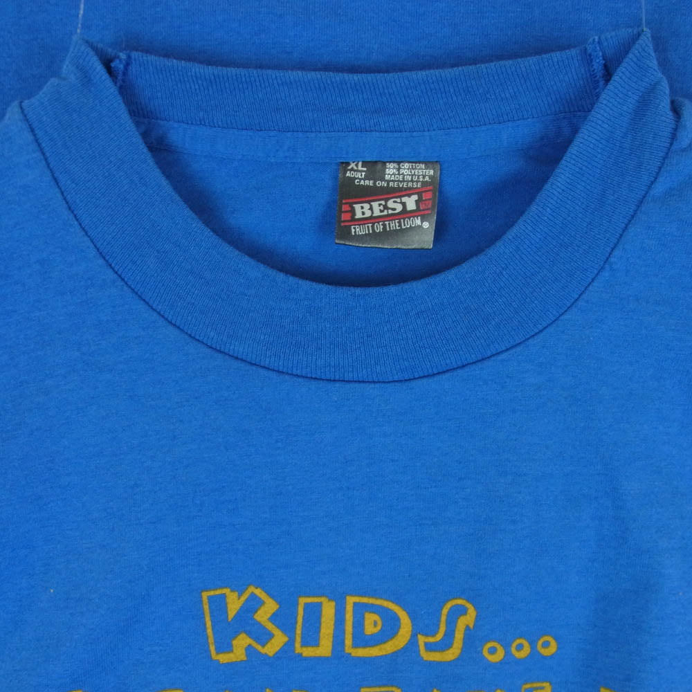 ヴィンテージ 90s USA製 FRUIT OF THE LOOM 黒タグ プリント 半袖 Tシャツ ブルー系 XL【中古】