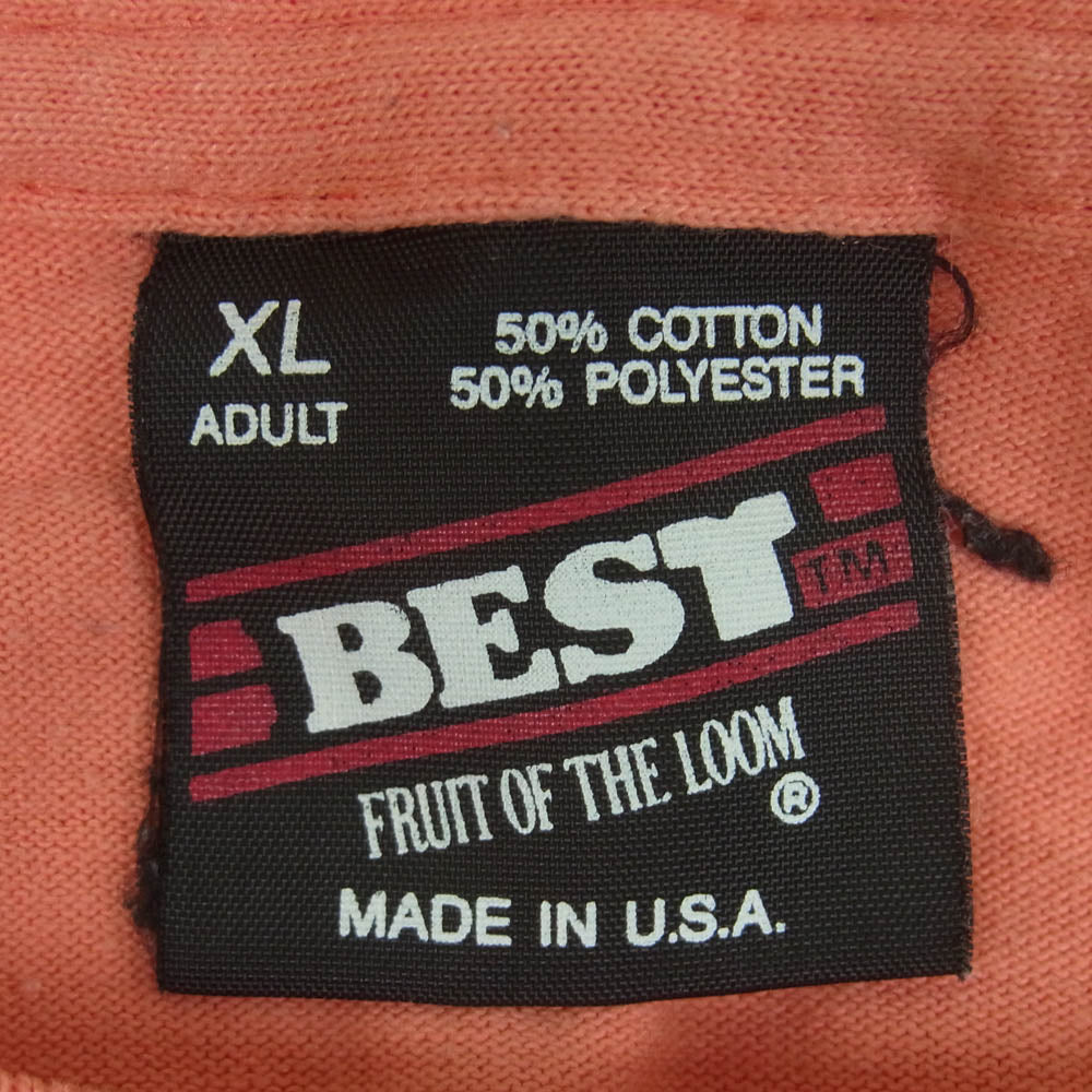 ヴィンテージ 90s USA製 FRUIT OF THE LOOM 黒タグ プリント 半袖 Tシャツ オレンジ系 コーラル系 XL【中古】
