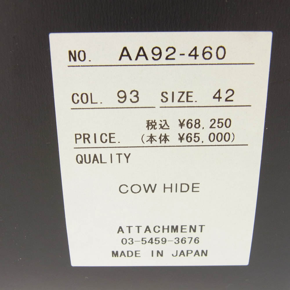 ATTACHMENT アタッチメント AA92-460 COW HIDE カウハイド ベルト付き モカシン エンジニア ブーツ ブラック系 42【中古】