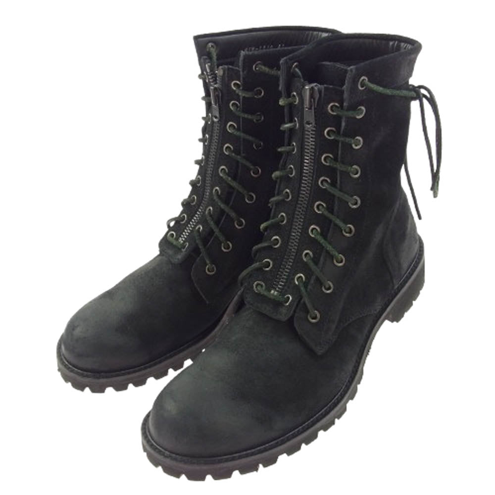 Moonage Devilment ムーンエイジデビルメント mfw-0008 COW LEATHER カウレザー レースアップ フロントジップ コンバット ブーツ ブラック系 41【中古】