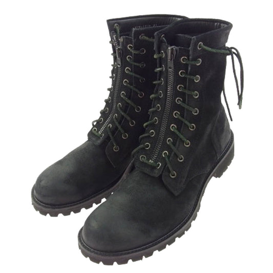 Moonage Devilment ムーンエイジデビルメント mfw-0008 COW LEATHER カウレザー レースアップ フロントジップ コンバット ブーツ ブラック系 41【中古】