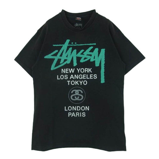STUSSY ステューシー ワールドツアー Tシャツ 半袖 カットソー コットン ダークグレー系 黒に近いダークグレー系 M【中古】