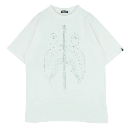 A BATHING APE アベイシングエイプ シャーク ラインストーン デザイン Tシャツ 半袖 カットソー ホワイト系 M【中古】