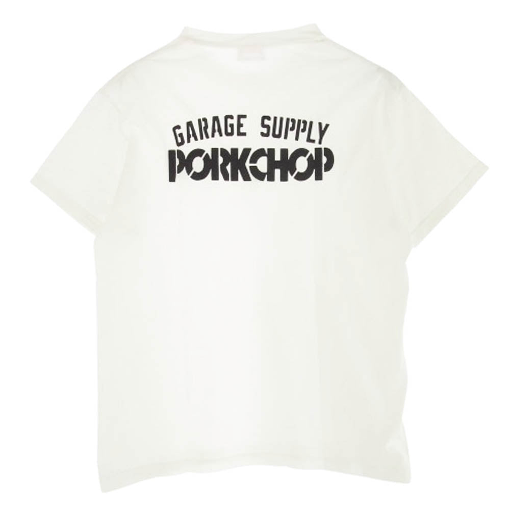 PORKCHOP ポークチョップ GARAGE SUPPLY ガレージサプライ ロゴプリント 半袖 Tシャツ ホワイト系 L【中古】