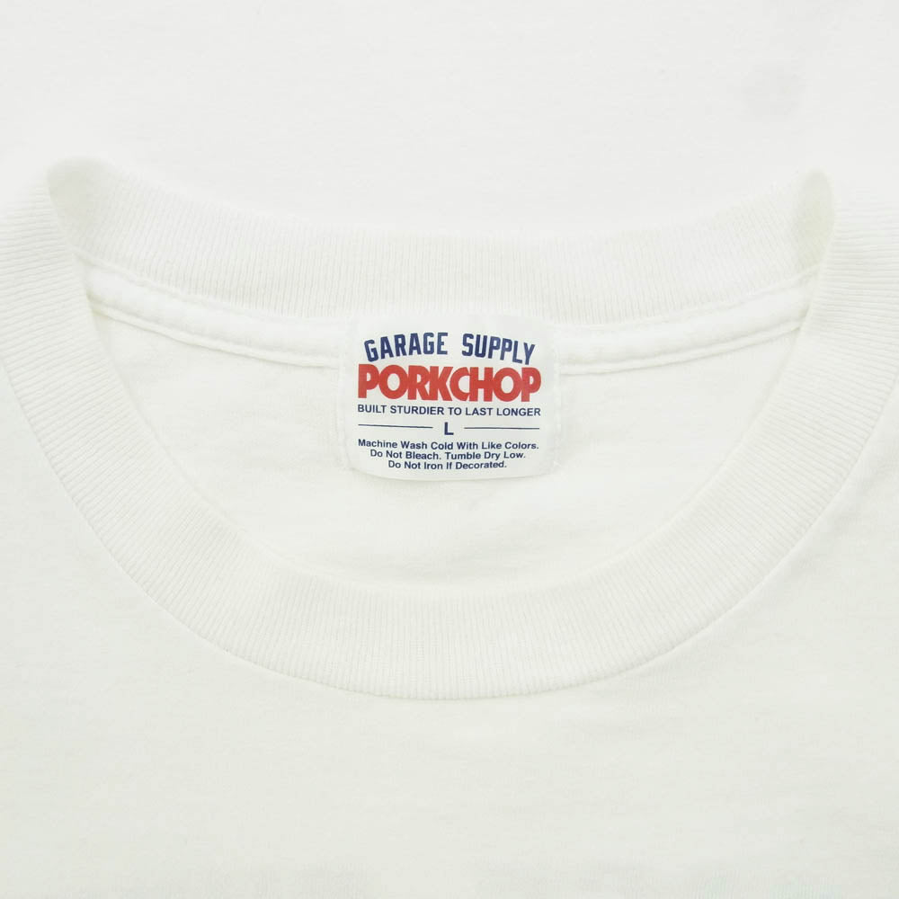 PORKCHOP ポークチョップ GARAGE SUPPLY ガレージサプライ ロゴプリント 半袖 Tシャツ ホワイト系 L【中古】