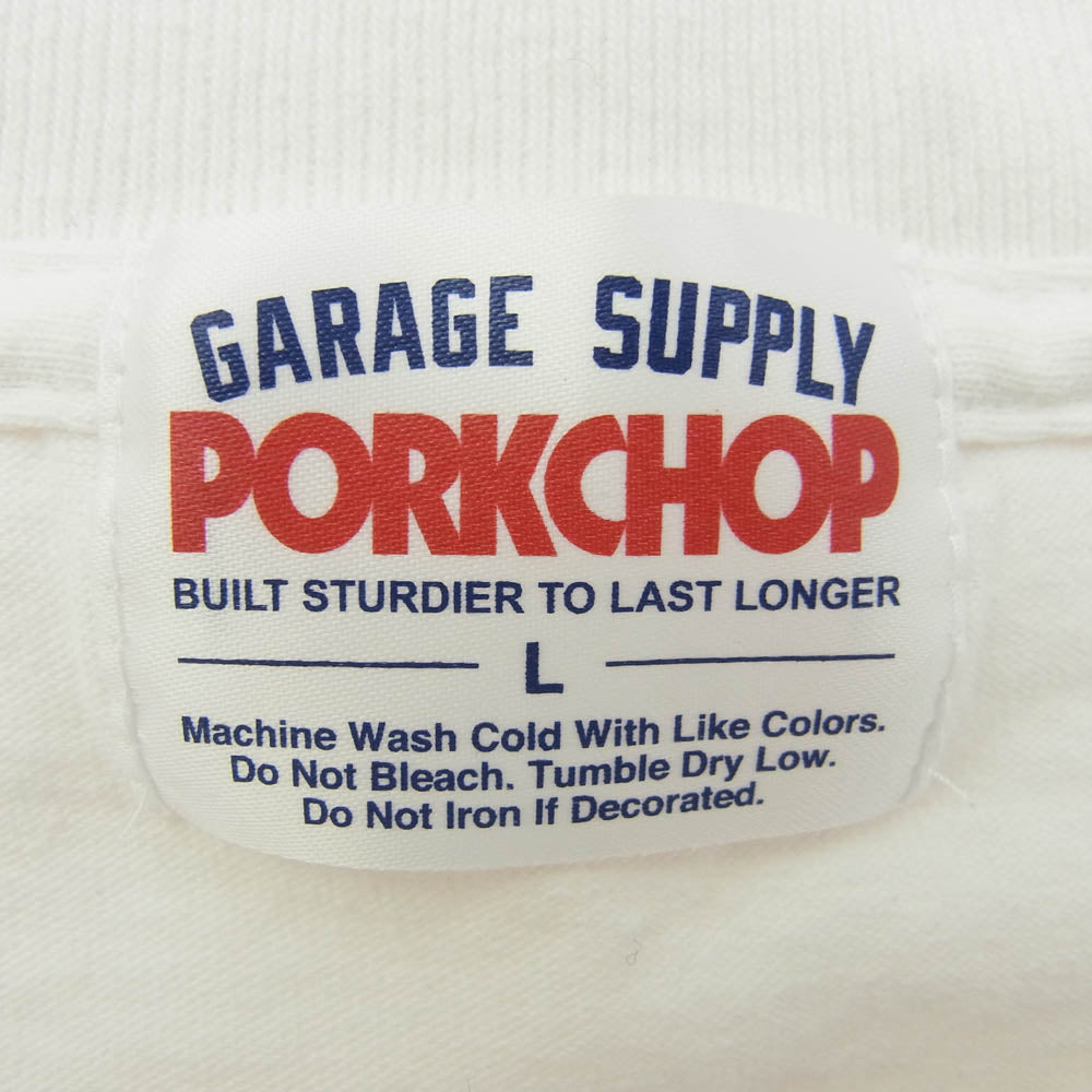 PORKCHOP ポークチョップ GARAGE SUPPLY ガレージサプライ ロゴプリント 半袖 Tシャツ ホワイト系 L【中古】