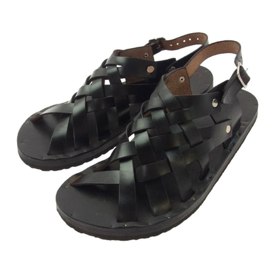 JUTTA NEUMANN ユッタニューマン BENNO ベンノ レザー メッシュ サンダル ブラック系 D11【美品】【中古】