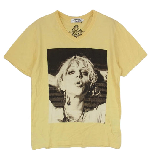 HYSTERIC GLAMOUR ヒステリックグラマー 0241CT23 COURTNEY LOVE コートニーラブ フォトプリント 半袖 Vネック Tシャツ カットソー イエロー系 S【中古】