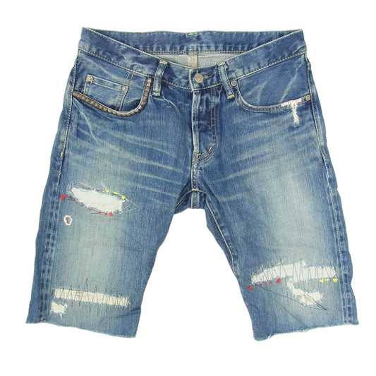 HYSTERIC GLAMOUR ヒステリックグラマー 0222AM04 CSR加工 デニム ショートパンツ ハーフパンツ インディゴブルー系 30【中古】