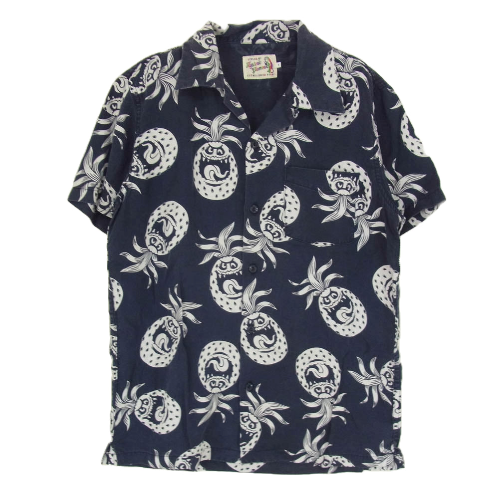 HYSTERIC GLAMOUR ヒステリックグラマー 0261AH11 レーヨン アロハシャツ オープンカラー 半袖 シャツ ネイビー系 S【中古】