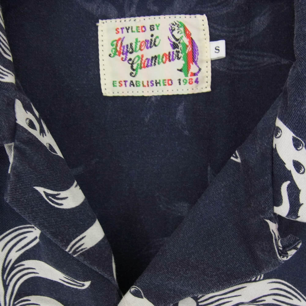 HYSTERIC GLAMOUR ヒステリックグラマー 0261AH11 レーヨン アロハシャツ オープンカラー 半袖 シャツ ネイビー系 S【中古】