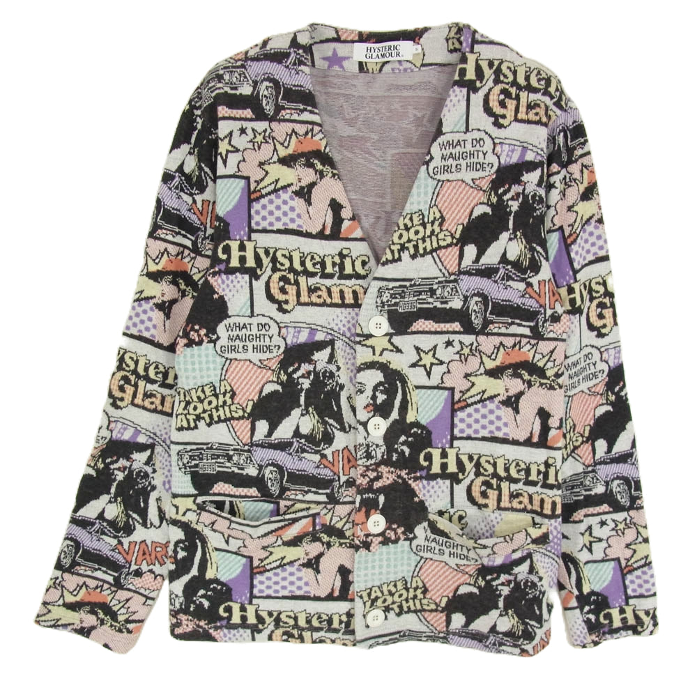 HYSTERIC GLAMOUR ヒステリックグラマー 0243CD03 アメコミ風 総柄 カーディガン マルチカラー系 S【中古】