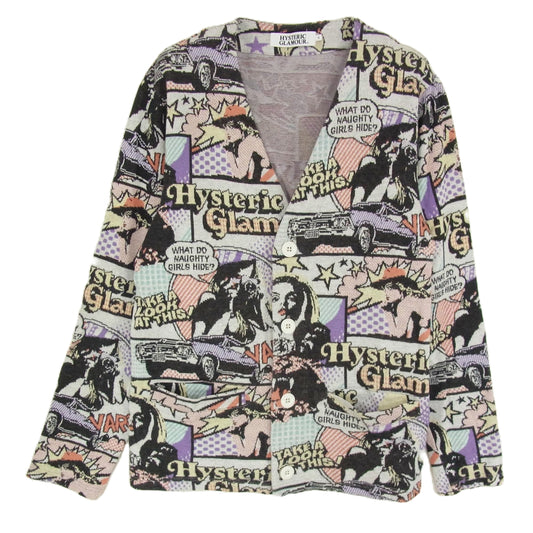 HYSTERIC GLAMOUR ヒステリックグラマー 0243CD03 アメコミ風 総柄 カーディガン マルチカラー系 S【中古】