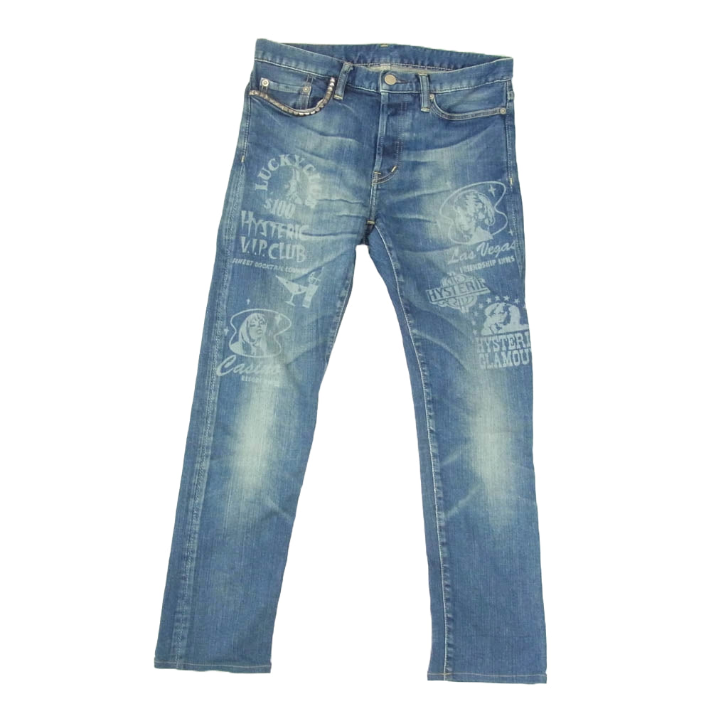 HYSTERIC GLAMOUR ヒステリックグラマー 0232AP05 ステンシル 加工 デニムパンツ 29インチ インディゴブルー系 29【中古】