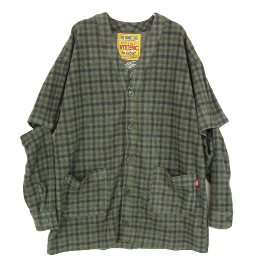 HYSTERIC GLAMOUR ヒステリックグラマー 01233CD01 VIXEN GIRL ビクセンガール 刺繍 オーバーサイズ カーディガン カーキ系 FREE【中古】