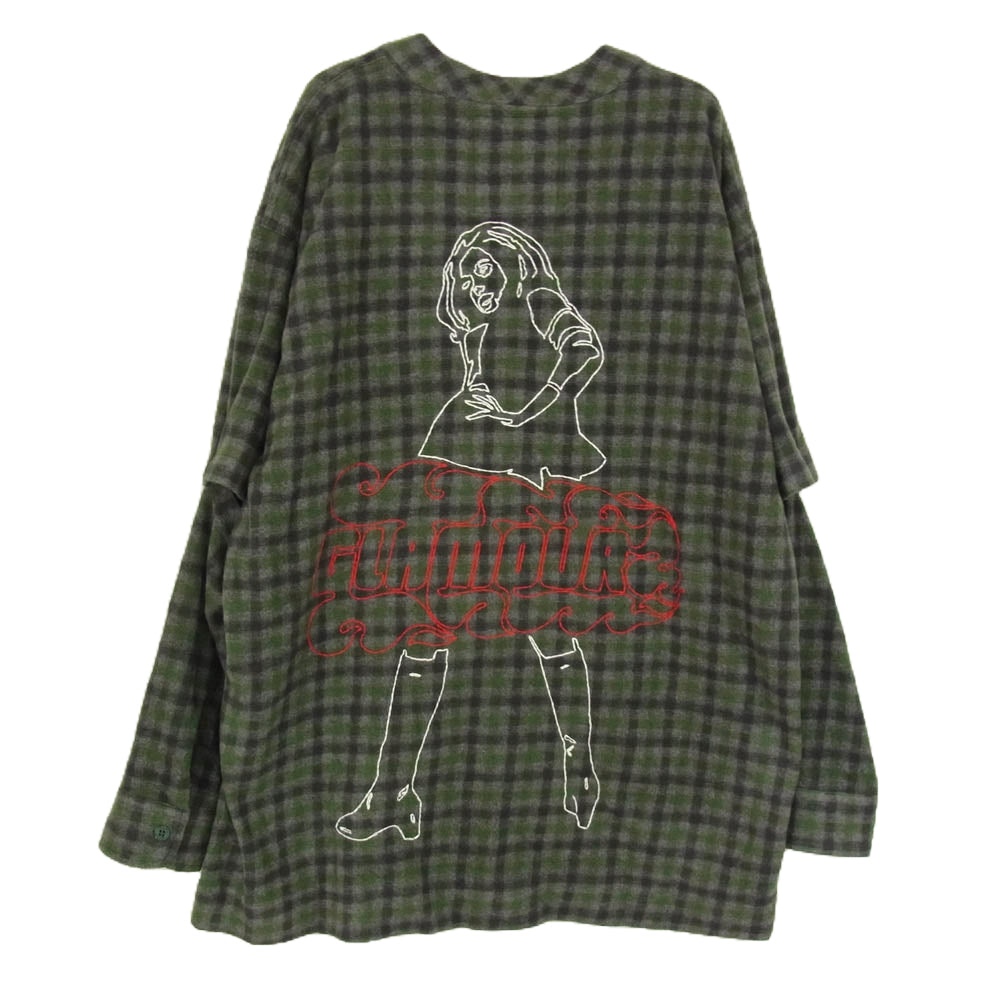 HYSTERIC GLAMOUR ヒステリックグラマー 01233CD01 VIXEN GIRL ビクセンガール 刺繍 オーバーサイズ カーディガン カーキ系 FREE【中古】