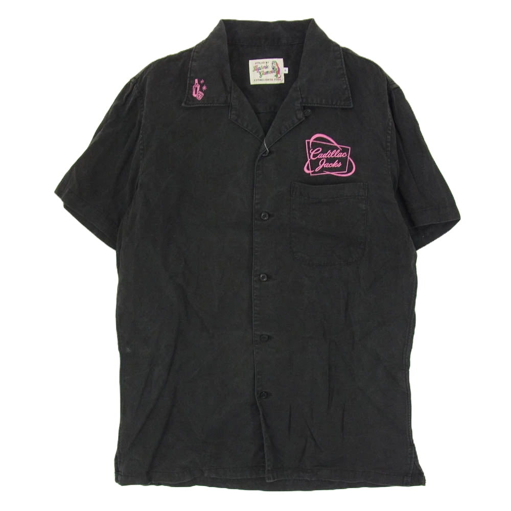 HYSTERIC GLAMOUR ヒステリックグラマー 16SS 0261AH15 野口強 Cadillac Jacks 刺繍 ボーリング レーヨン オープンカラー 半袖 シャツ ブラック系 S【中古】