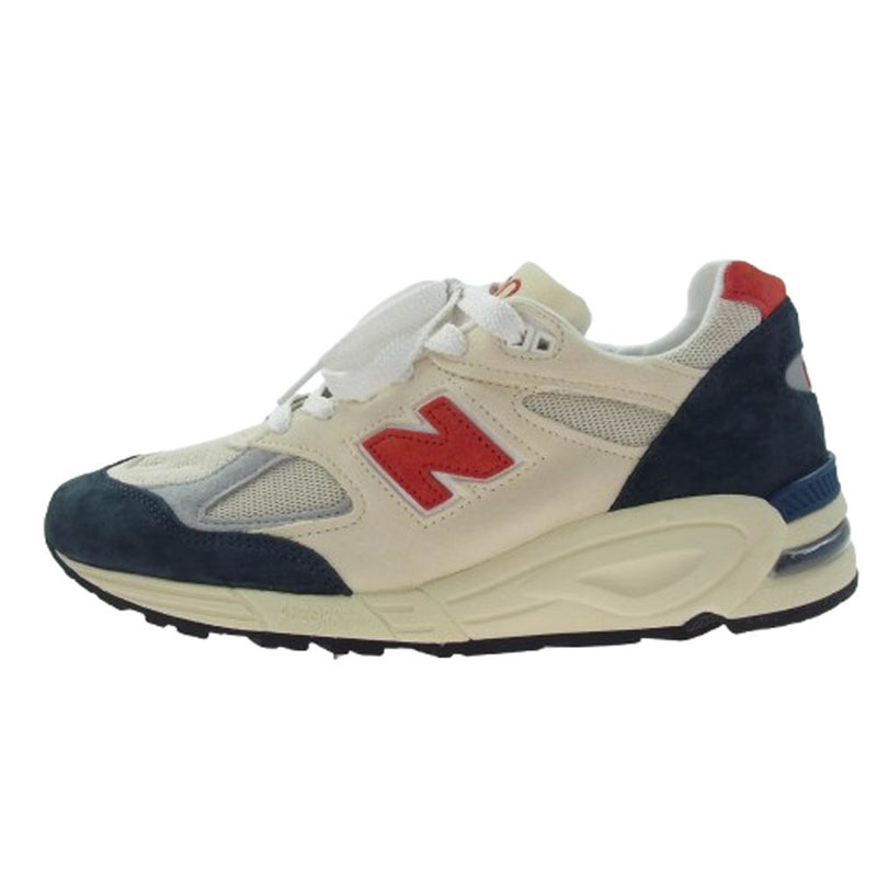 NEW BALANCE ニューバランス M990TA2 990V2 Red/White/Navy スエード メッシュ ローカット スニーカー ベージュ系 27.5cm【極上美品】【中古】