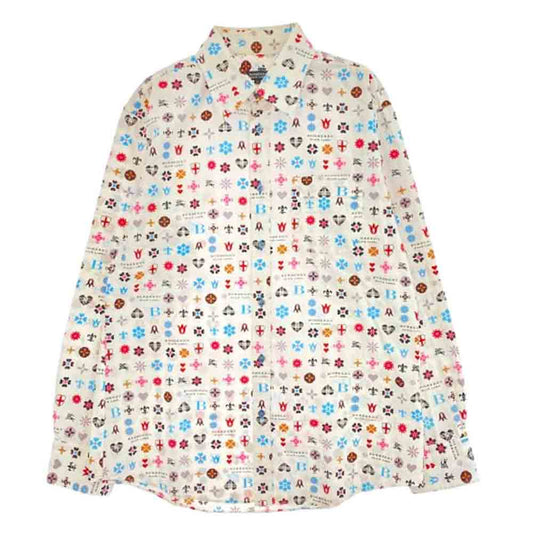 BURBERRY BLACK LABEL バーバリーブラックレーベル BMW12-002-02 モノグラム 総柄 レギュラーカラー 長袖 シャツ ホワイト系 35【中古】