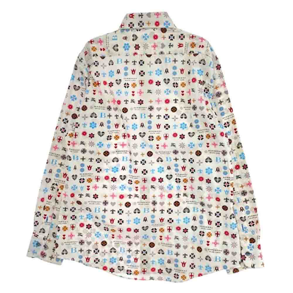 BURBERRY BLACK LABEL バーバリーブラックレーベル BMW12-002-02 モノグラム 総柄 レギュラーカラー 長袖 シャツ ホワイト系 35【中古】