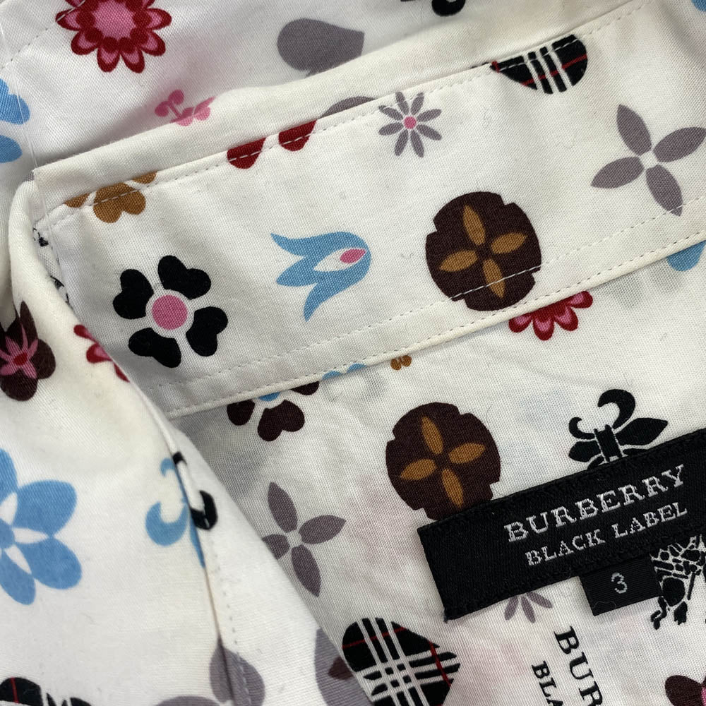 BURBERRY BLACK LABEL バーバリーブラックレーベル BMW12-002-02 モノグラム 総柄 レギュラーカラー 長袖 シャツ ホワイト系 35【中古】