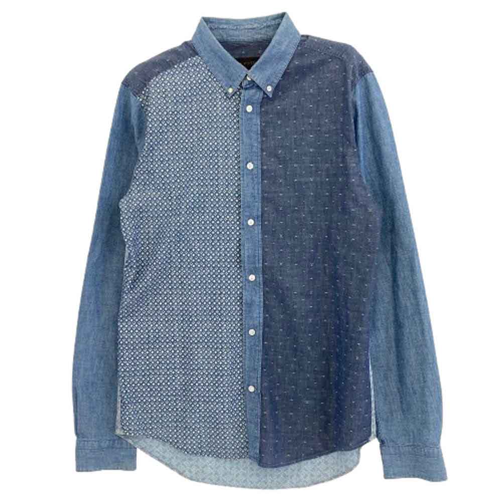 LOUIS VUITTON ルイ・ヴィトン 総柄 モノグラム パッチワーク ボタンダウン デニム 長袖 シャツ インディゴブルー系 L5【中古】