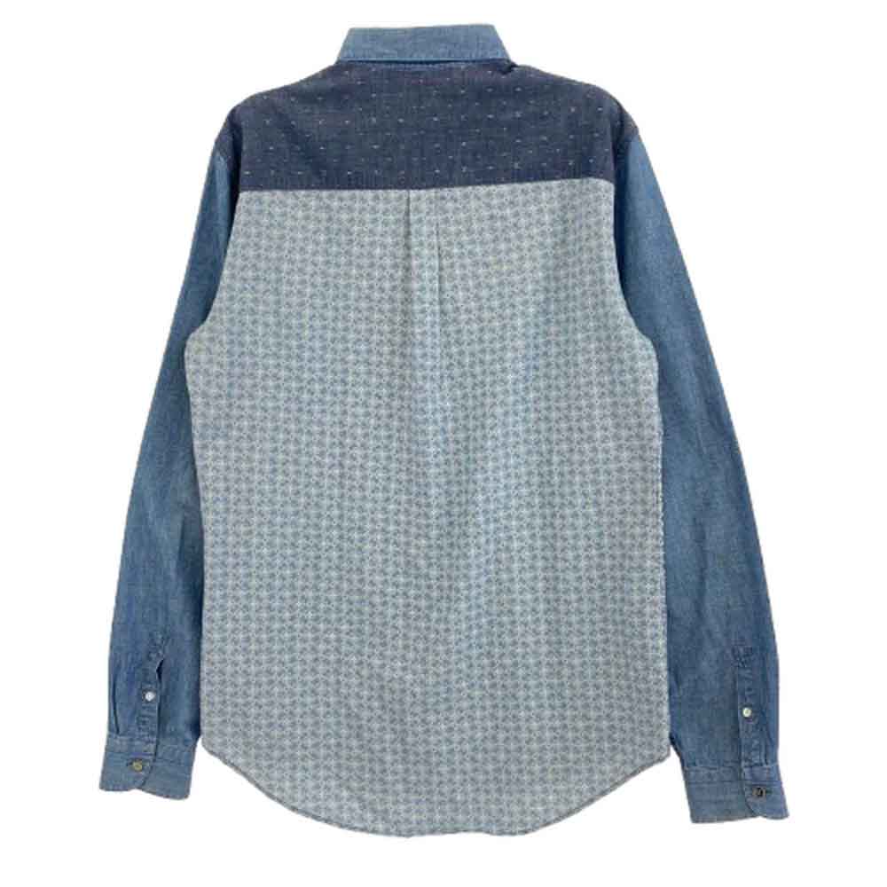 LOUIS VUITTON ルイ・ヴィトン 総柄 モノグラム パッチワーク ボタンダウン デニム 長袖 シャツ インディゴブルー系 L5【中古】