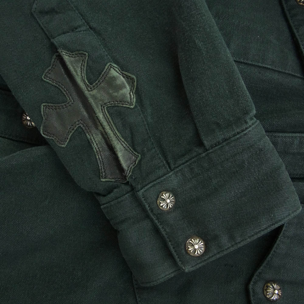 CHROME HEARTS クロムハーツ（原本無） クロスボールボタン ブラックデニム クロスパッチ ウエスタン 長袖 シャツ ブラック系 L【中古】