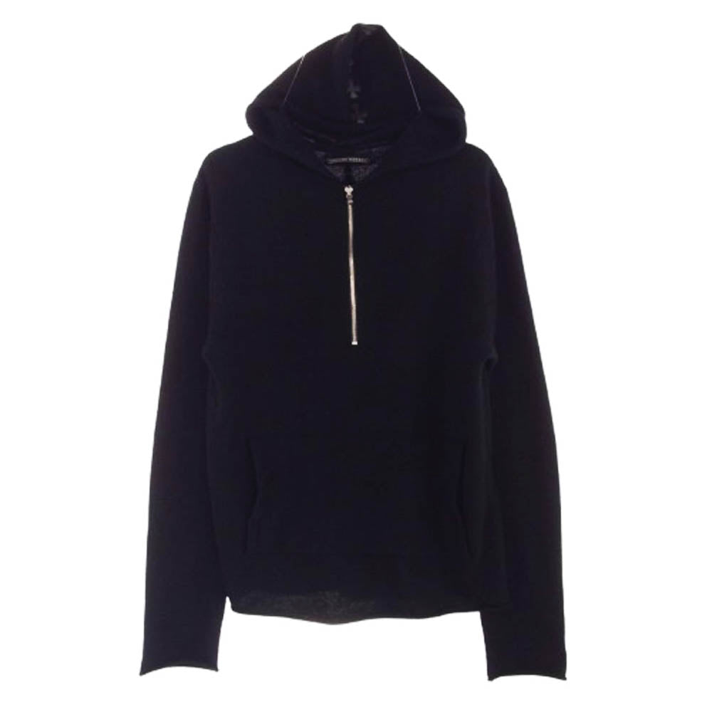 CHROME HEARTS クロムハーツ（原本無） カシミヤ100% クロスボールジップ バックレザークロスパッチ ハーフジップ パーカー ブラック系【中古】