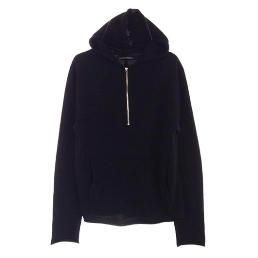 CHROME HEARTS クロムハーツ（原本無） カシミヤ100% クロスボールジップ バックレザークロスパッチ ハーフジップ パーカー ブラック系【中古】