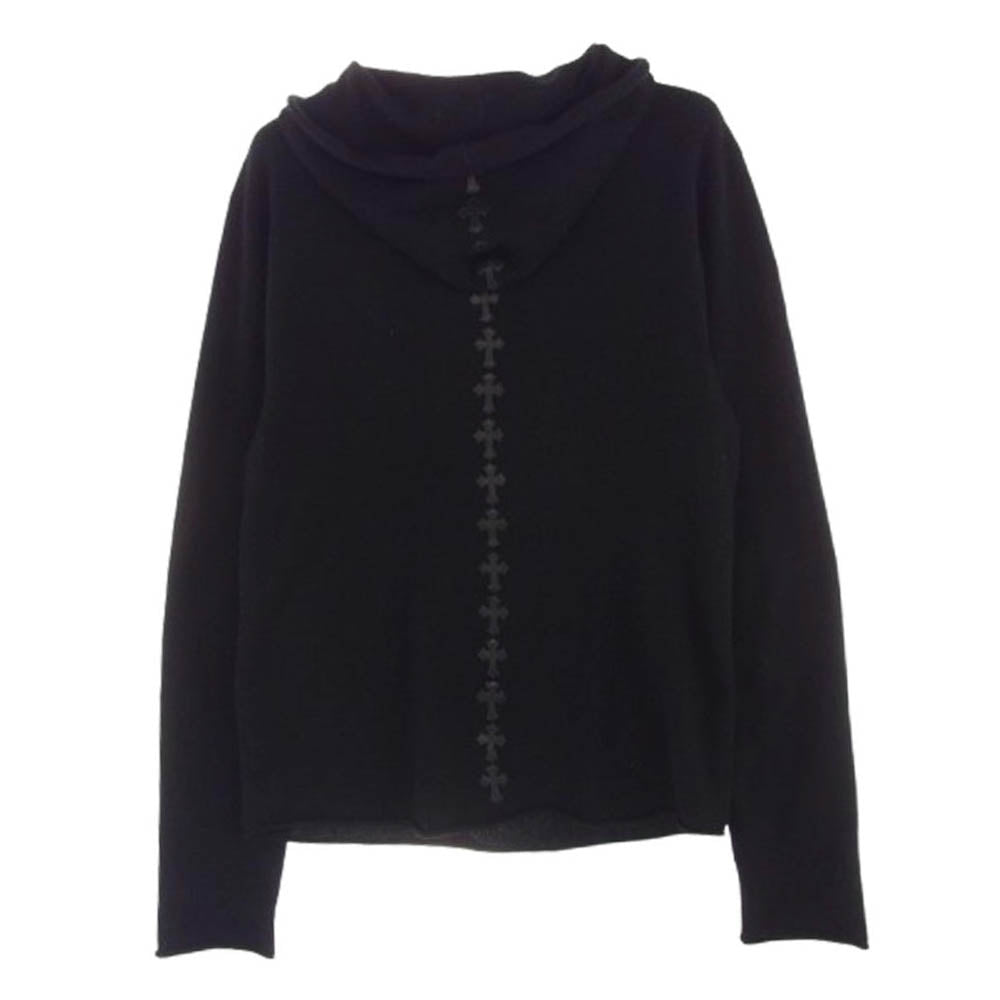 CHROME HEARTS クロムハーツ（原本無） カシミヤ100% クロスボールジップ バックレザークロスパッチ ハーフジップ パーカー ブラック系【中古】