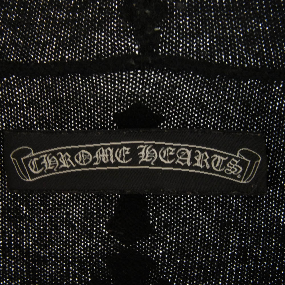 CHROME HEARTS クロムハーツ（原本無） カシミヤ100% クロスボールジップ バックレザークロスパッチ ハーフジップ パーカー ブラック系【中古】