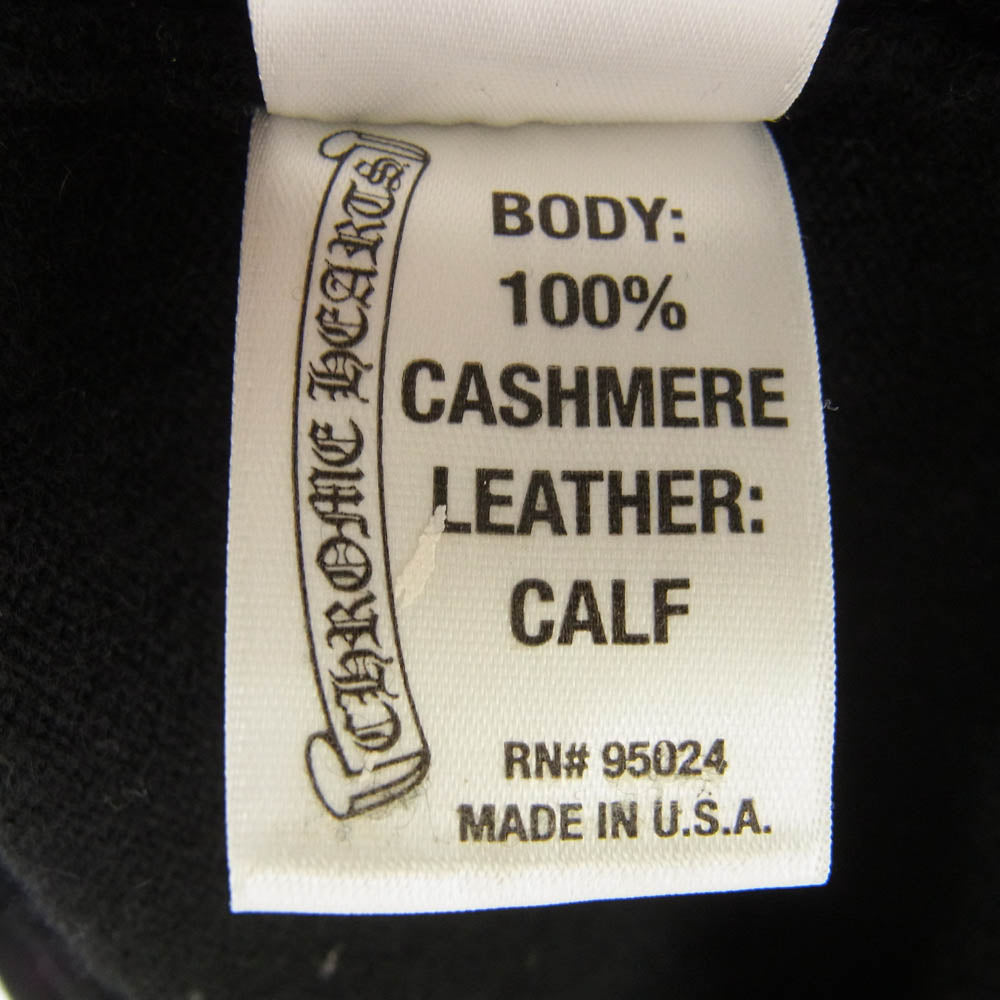 CHROME HEARTS クロムハーツ（原本無） カシミヤ100% クロスボールジップ バックレザークロスパッチ ハーフジップ パーカー ブラック系【中古】