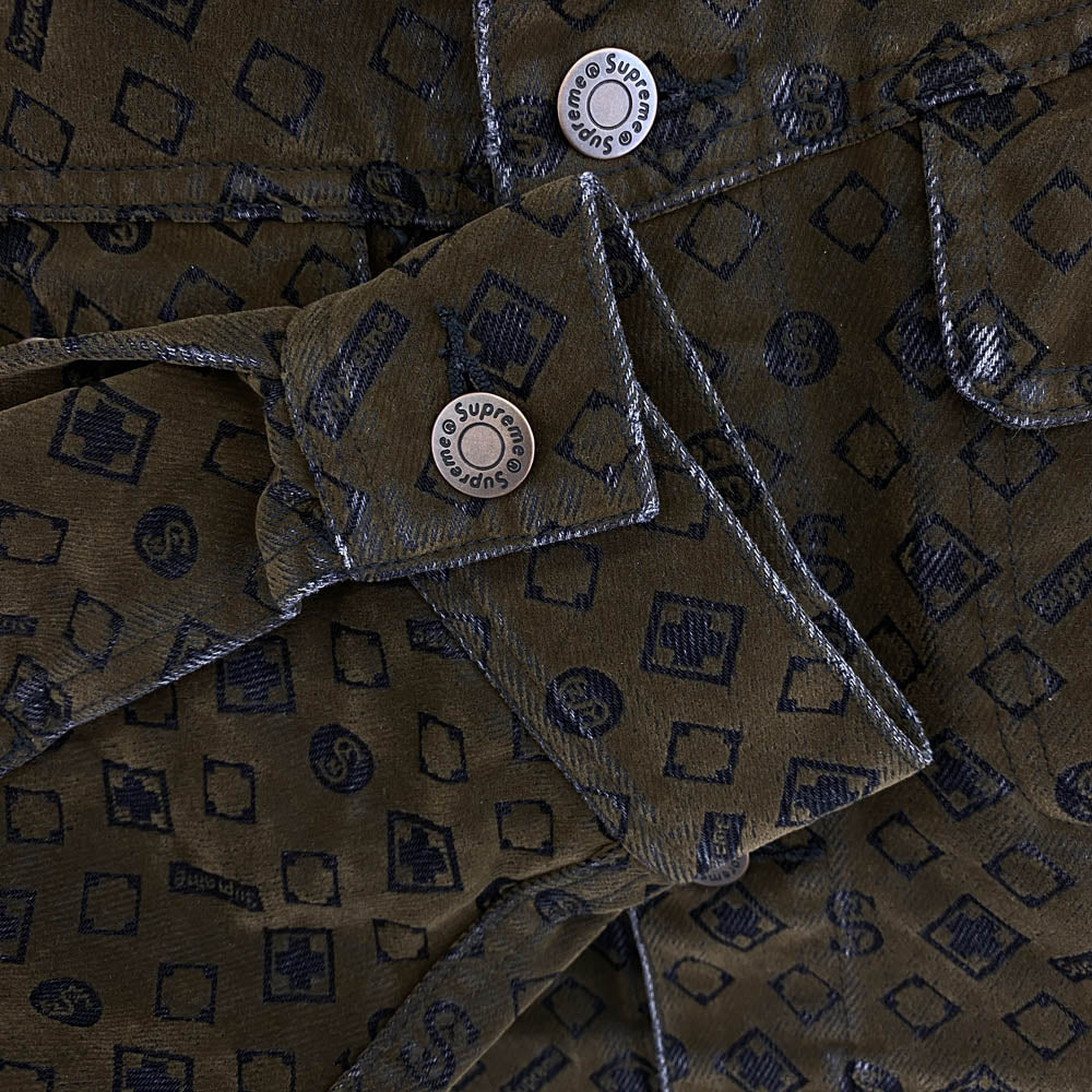 Supreme シュプリーム 24SS Flocked Denim Trucker Jacket フロック デニム トラッカー ジャケット ブラウン系 M【新古品】【未使用】【中古】