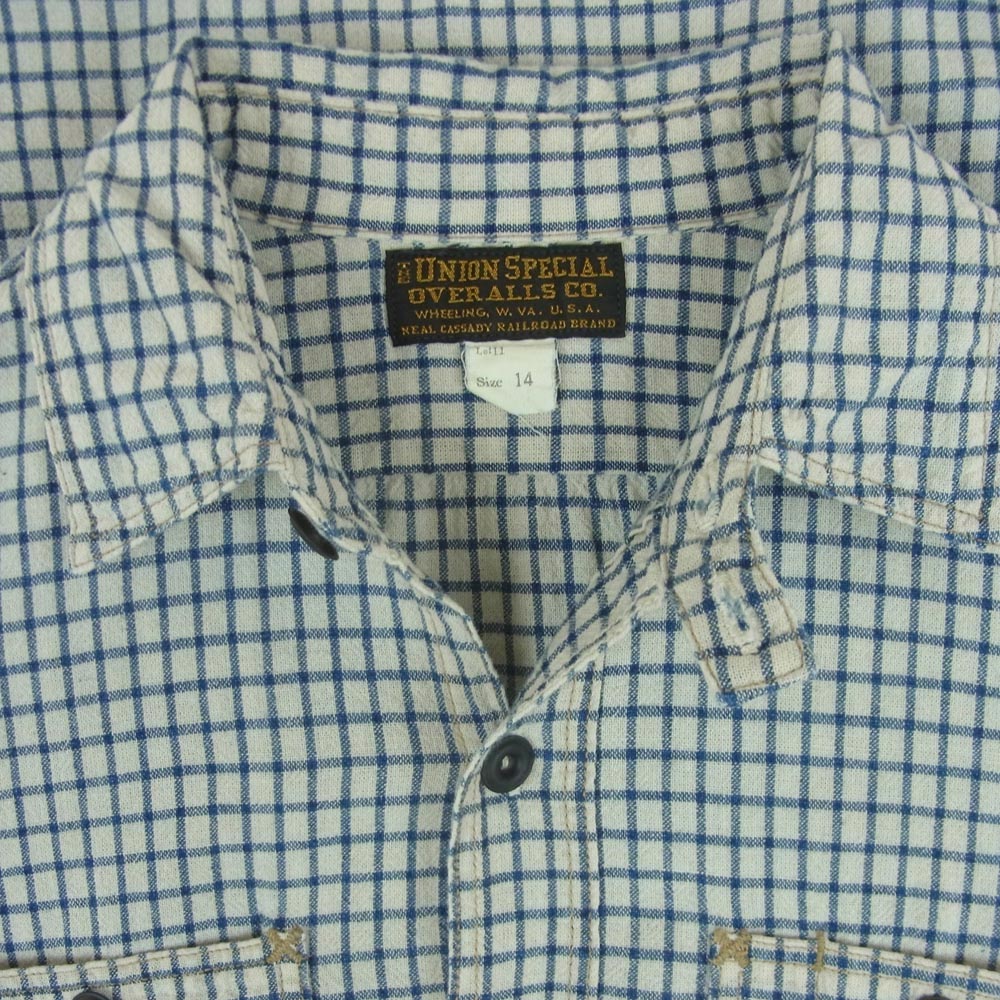FREEWHEELERS フリーホイーラーズ Neal Cassady Railroad チェック ワーク シャツ 長袖 ブルー系 オフホワイト系 14【中古】