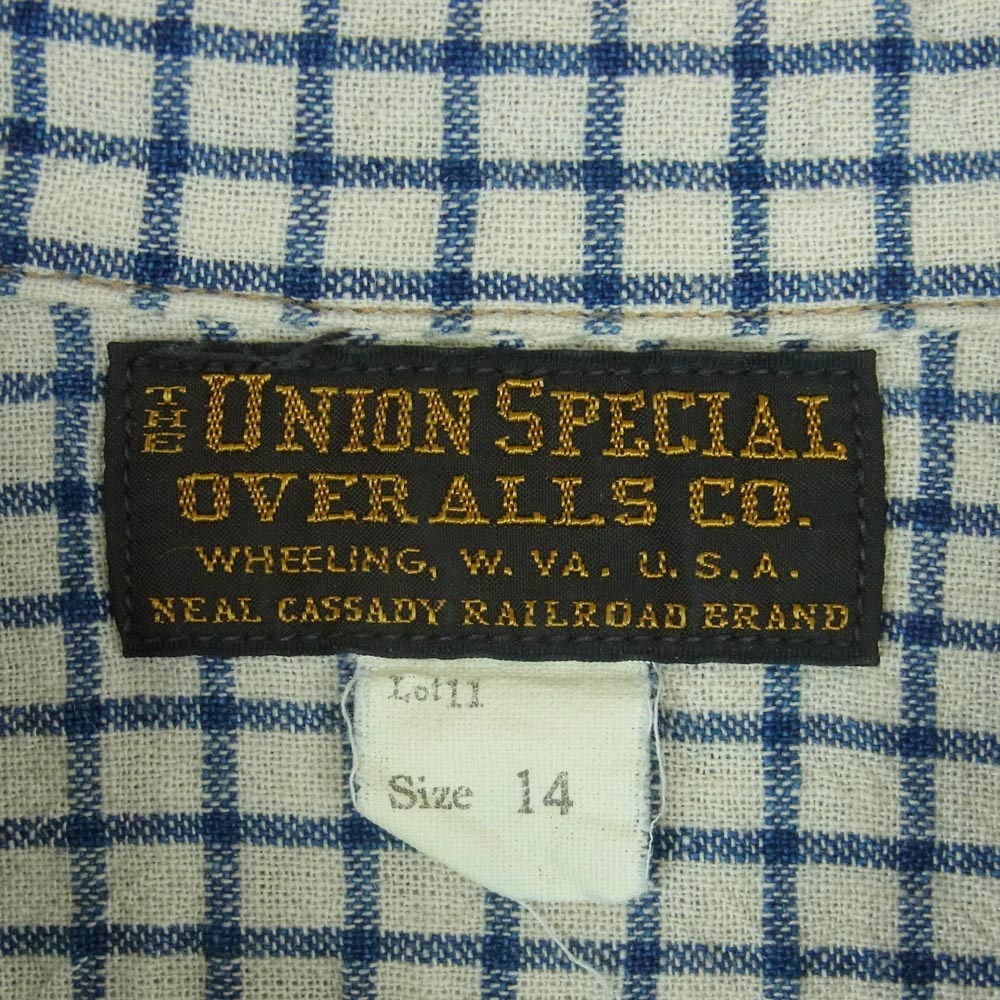 FREEWHEELERS フリーホイーラーズ Neal Cassady Railroad チェック ワーク シャツ 長袖 ブルー系 オフホワイト系 14【中古】