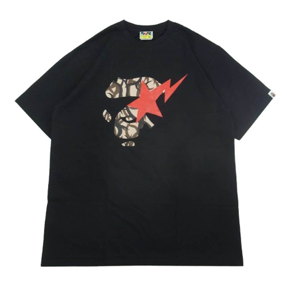 A BATHING APE アベイシングエイプ 1L30110035 TRIAL CAMO APE FACE STA TEE トライアル カモフラ 迷彩柄 フェイス スター 半袖 Tシャツ ブラック系 XL【新古品】【未使用】【中古】
