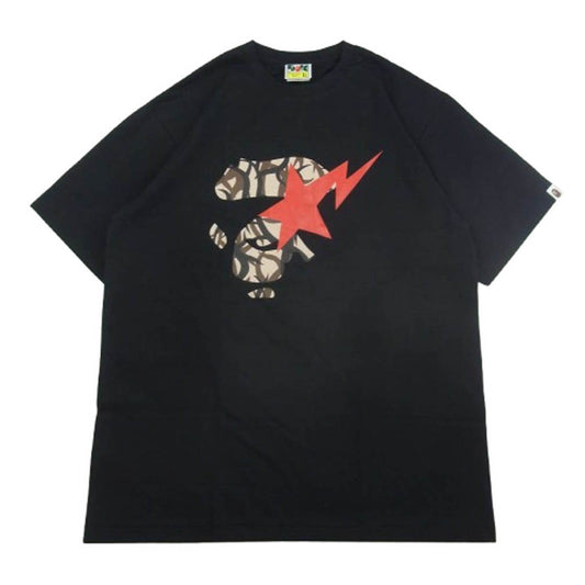 A BATHING APE アベイシングエイプ 1L30110035 TRIAL CAMO APE FACE STA TEE トライアル カモフラ 迷彩柄 フェイス スター 半袖 Tシャツ ブラック系 XL【新古品】【未使用】【中古】