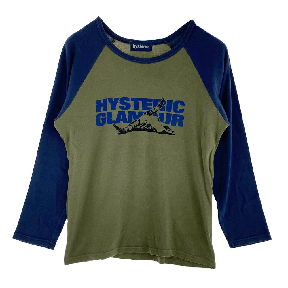 HYSTERIC GLAMOUR ヒステリックグラマー 2CL-3940 ロゴプリント ラグラン Tシャツ カーキ系 ブルー系 F【中古】